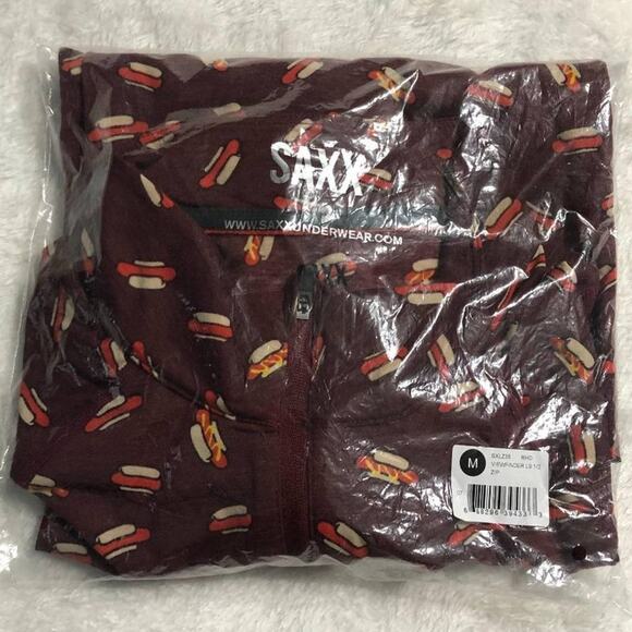 Saxx Viewfinder Half Zip Top Men's Size Medium Long Sleeve Red Hot Diggity NWT - Picture 8 of 8